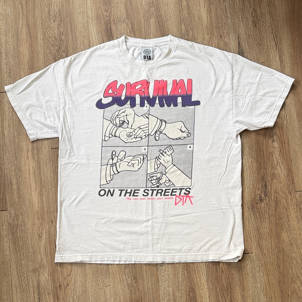 Don’t Trust Anyone Survival on the Streets Vintage White Graphic T-Shirt